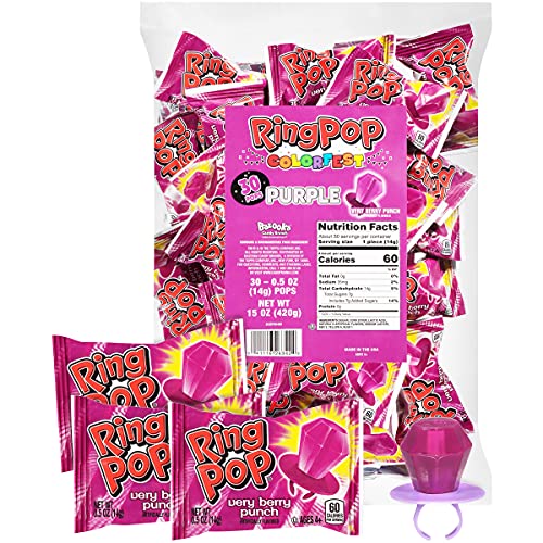 Ring Pop Colorfest Individually Wrapped Purple Very Berry 30 Count Bulk Lollipop Pack -Berry Lollipop Suckers - Fun Candy Bulk For Party Favors, Color Parties, Pool Parties, & 4th of July - Summer Treats for Kids