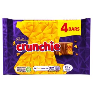 original cadbury crunchie chocolate bar pack, candy imported from the uk england the best of british honey comb coated in chocolate crunchie bar