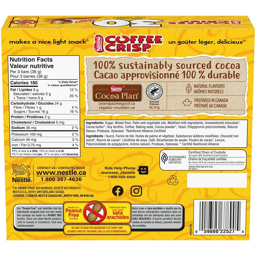 Nestle Coffin Crisp Coffee Crisp 30x12g Snack Size Bars - Imported From Canada