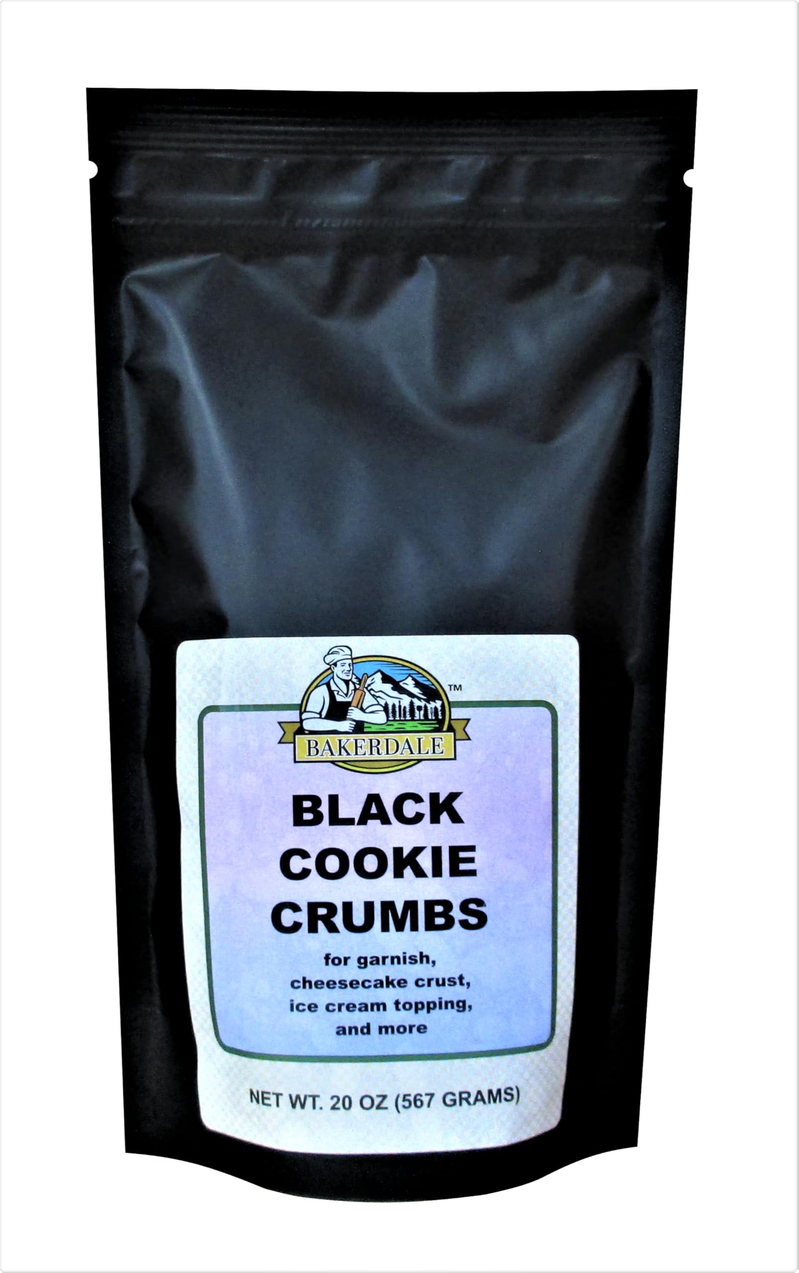 Bakerdale Black Cookie Crumbs Chocolate Dirt for Crust, Garnish, and Toppings, 20 ounce pouch