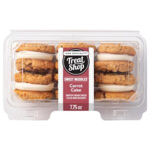 our specialty carrot cake sweet middle sandwich cookies, made in a peanut free and nut free facility, 12 pack