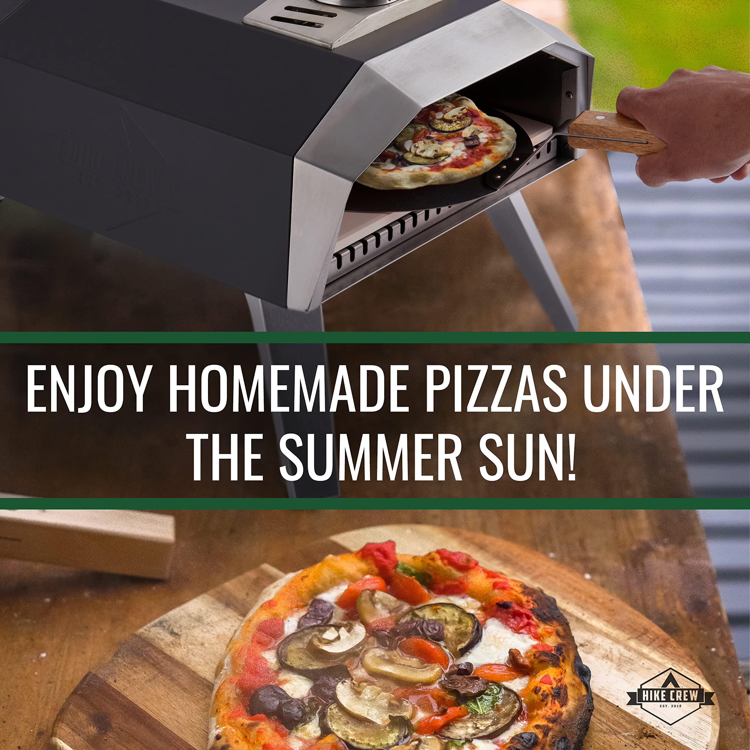 Hike Crew 12” Outdoor Propane Pizza Oven | Compact, Portable Personal Pizza Maker for Camping Kitchen with Flame Control Knob, Pizza Stone, Cutter, Peel, Thermometer, Gas Regulator, Hose & Carry Bag