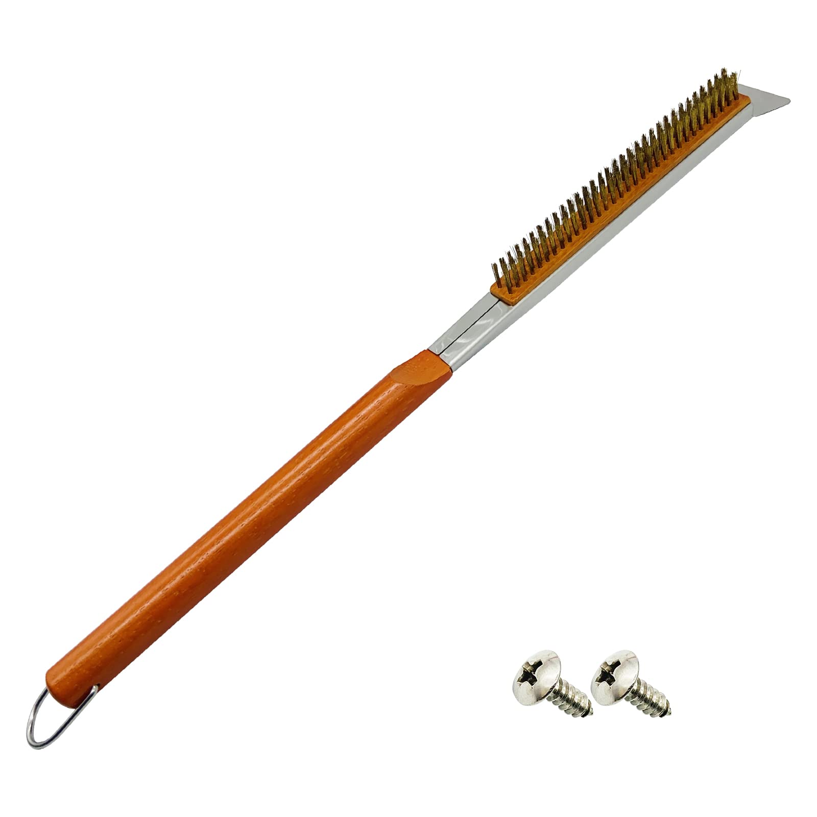 Weiwavivi 21'' Pizza Oven Brush,Brass bristles Pizza Stone Cleaning Brush with Scraper,Outdoor Pizza Oven Accessories