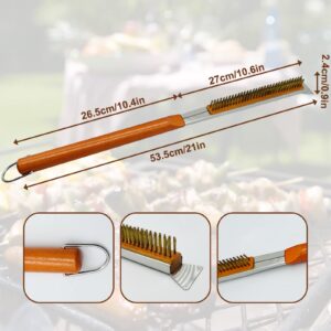 Weiwavivi 21'' Pizza Oven Brush,Brass bristles Pizza Stone Cleaning Brush with Scraper,Outdoor Pizza Oven Accessories