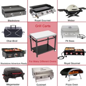 GLOWYE Outdoor Portable Grill Carts, BBQ Foldable Food Prep Cart with Wheels for Blackstone Griddle, Ninja Woodfire Grills, Oven, Double-Shelf Stainless Steel Pizza Oven Table Stand