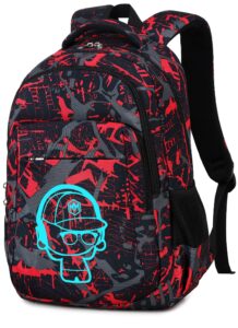ledaou school backpack teen boys kids bookbag daypack school bag (graffiti red)