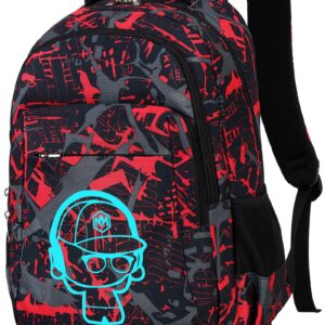 LEDAOU School Backpack Teen Boys Kids Bookbag Daypack School Bag (Graffiti Red)