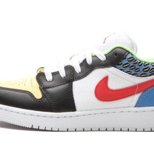 Nike Youth Air Jordan 1 Low GS White Mesh/Multicolor, Black/Lt Fusion Red/White, 7Y