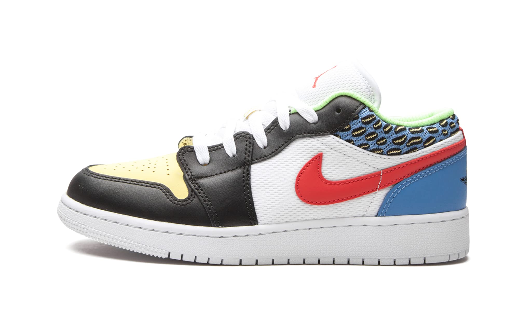 Nike Youth Air Jordan 1 Low GS White Mesh/Multicolor, Black/Lt Fusion Red/White, 7Y