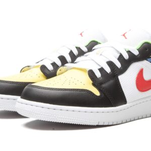 Nike Youth Air Jordan 1 Low GS White Mesh/Multicolor, Black/Lt Fusion Red/White, 7Y