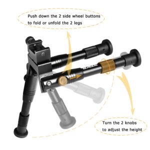 BZTAC Foldable Picatinny Rail Rifle Bipod with Sling Swivel Stud Adaptor, Adjustable Height 6.2-6.7 Inches Shooting Rest Stick with 2 Pcs Sling Swivel Screw Studs, Hunting Shooting Accessories