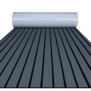 FOCEAN Boat Flooring EVA Foam Boat Decking Faux Teak Marine Flooring Boat Mat Boat Carpet Sheet for Motorboat RV Yacht Kayak Surfboard, 94.5''x 47.2'', Dark Grey+Black Lines