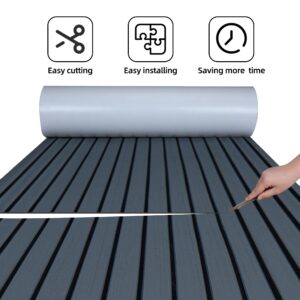 FOCEAN Boat Flooring EVA Foam Boat Decking Faux Teak Marine Flooring Boat Mat Boat Carpet Sheet for Motorboat RV Yacht Kayak Surfboard, 94.5''x 47.2'', Dark Grey+Black Lines