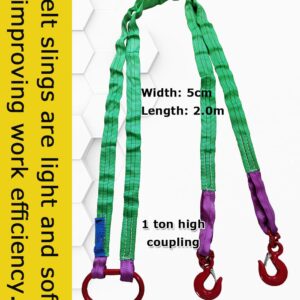 Two Leg Bridle Web Sling 6.5ft 4410lb Web Slings Belt Type with hook2.0 m 2000 kg Lightweight and Flexible Capacity Steel Sling[2leg 2.0 t]