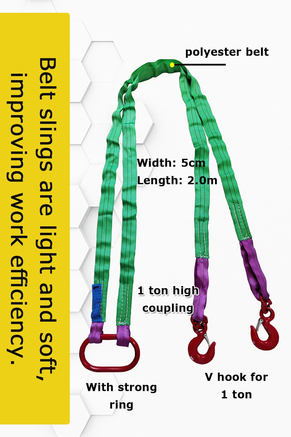 Two Leg Bridle Web Sling 6.5ft 4410lb Web Slings Belt Type with hook2.0 m 2000 kg Lightweight and Flexible Capacity Steel Sling[2leg 2.0 t]