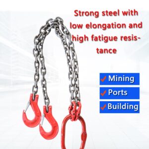 Chain Sling 1/4Inch X 5 Ft 4410lb Double Leg with Sling Hooks and Adjusters Grade 80Alloy Steel Engine Chain Hoist Lifts【2Leg 2Ton】