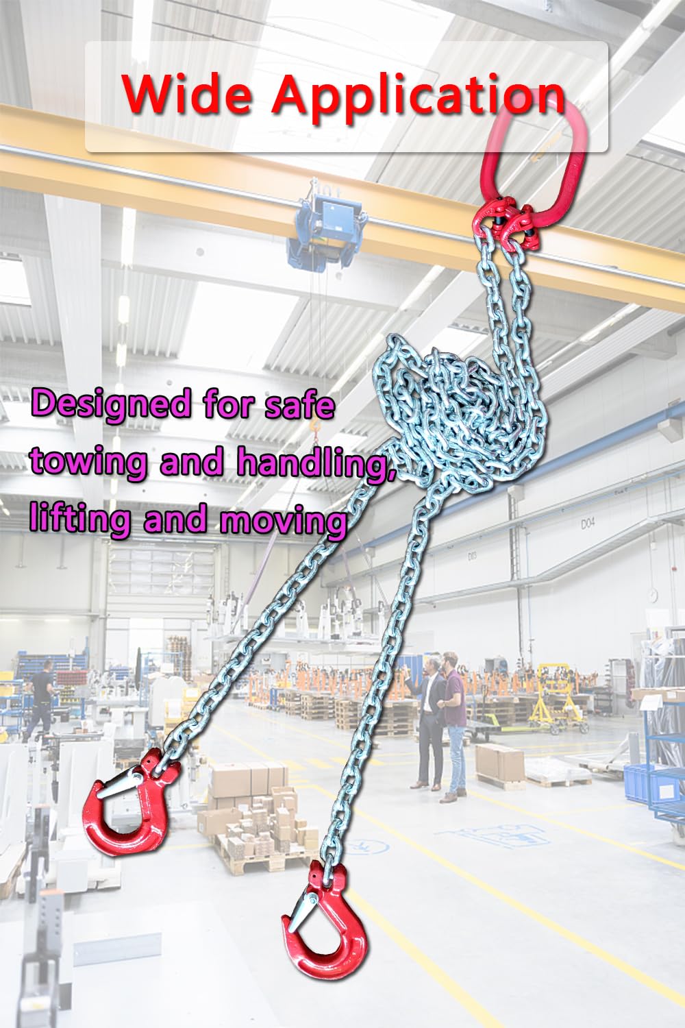 Chain Sling 1/4Inch X 5 Ft 4410lb Double Leg with Sling Hooks and Adjusters Grade 80Alloy Steel Engine Chain Hoist Lifts【2Leg 2Ton】