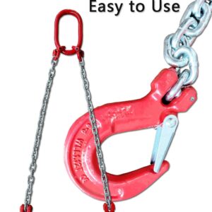 Chain Sling 1/4Inch X 5 Ft 4410lb Double Leg with Sling Hooks and Adjusters Grade 80Alloy Steel Engine Chain Hoist Lifts【2Leg 2Ton】