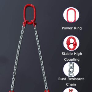 Chain Sling 1/4Inch X 5 Ft 4410lb Double Leg with Sling Hooks and Adjusters Grade 80Alloy Steel Engine Chain Hoist Lifts【2Leg 2Ton】