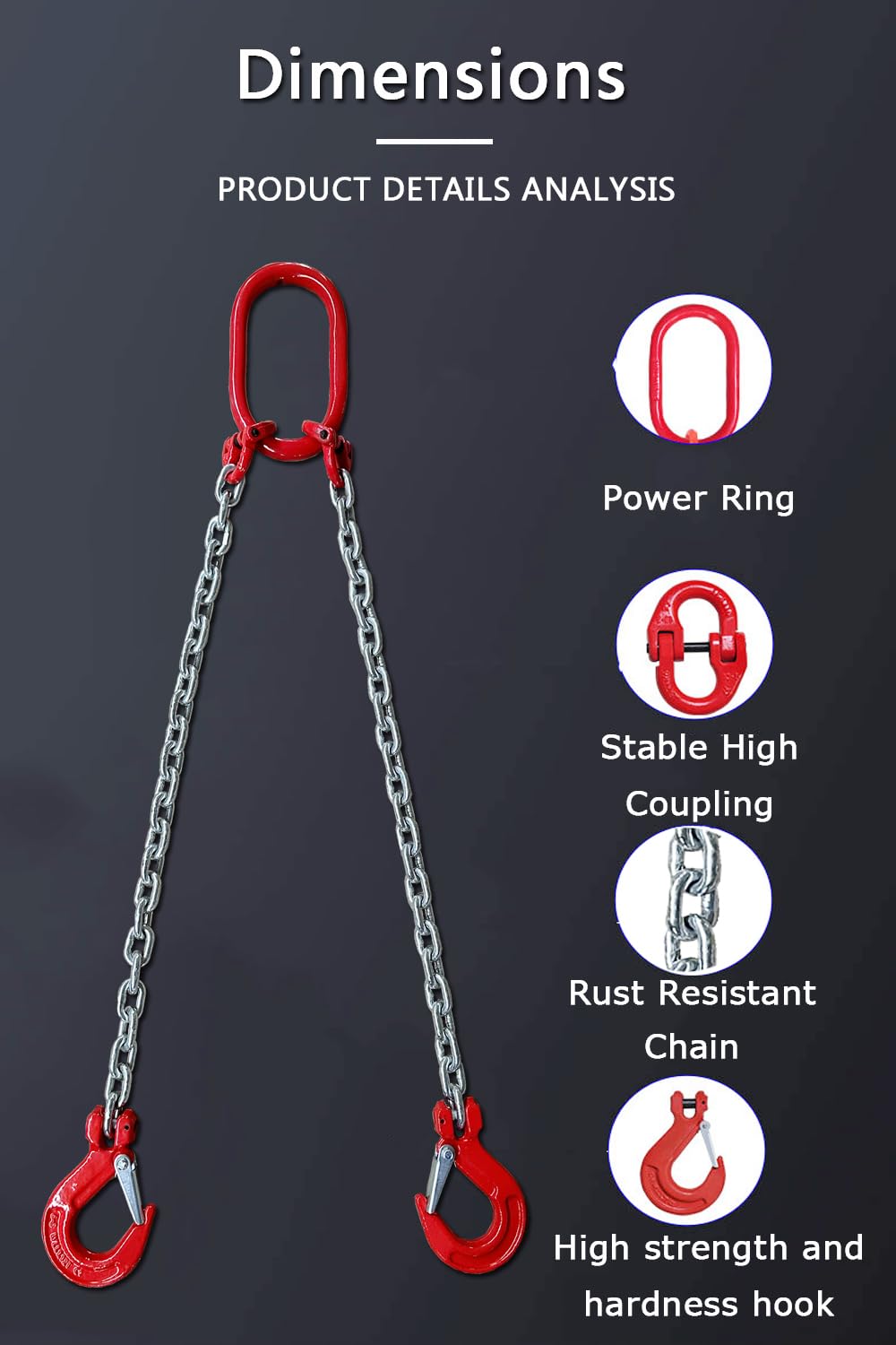 Chain Sling 1/4Inch X 5 Ft 4410lb Double Leg with Sling Hooks and Adjusters Grade 80Alloy Steel Engine Chain Hoist Lifts【2Leg 2Ton】