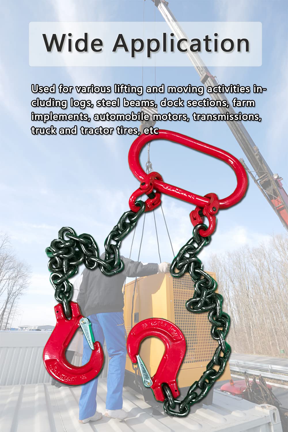 Chain Sling 2/5Inch X 5 Ft 4410lb Double Leg with Sling Hooks Chain Slings Adjusters Grade 80Alloy Steel Engine Chain Hoist Lifts【2 Ton】