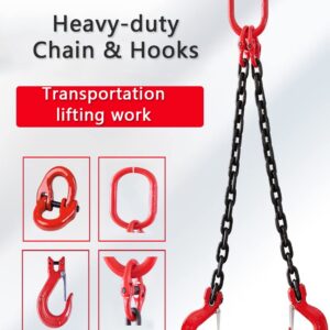 Chain Sling 2/5Inch X 5 Ft 4410lb Double Leg with Sling Hooks Chain Slings Adjusters Grade 80Alloy Steel Engine Chain Hoist Lifts【2 Ton】