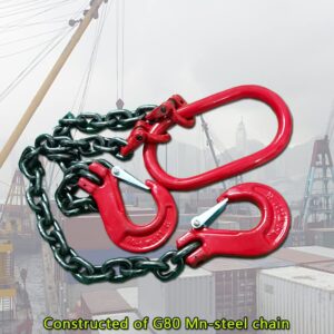 Chain Sling 2/5Inch X 5 Ft 4410lb Double Leg with Sling Hooks Chain Slings Adjusters Grade 80Alloy Steel Engine Chain Hoist Lifts【2 Ton】