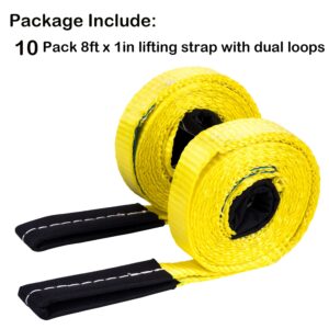 Lifting Slings Straps 8 Foot by 1 inch 1333 lbs Capacity Heavy Duty Lifting Stitching Web Flat Eye to Eye Loop Ends for Rock Tree Saver Lifting Furniture Appliances Machine 10 Pack