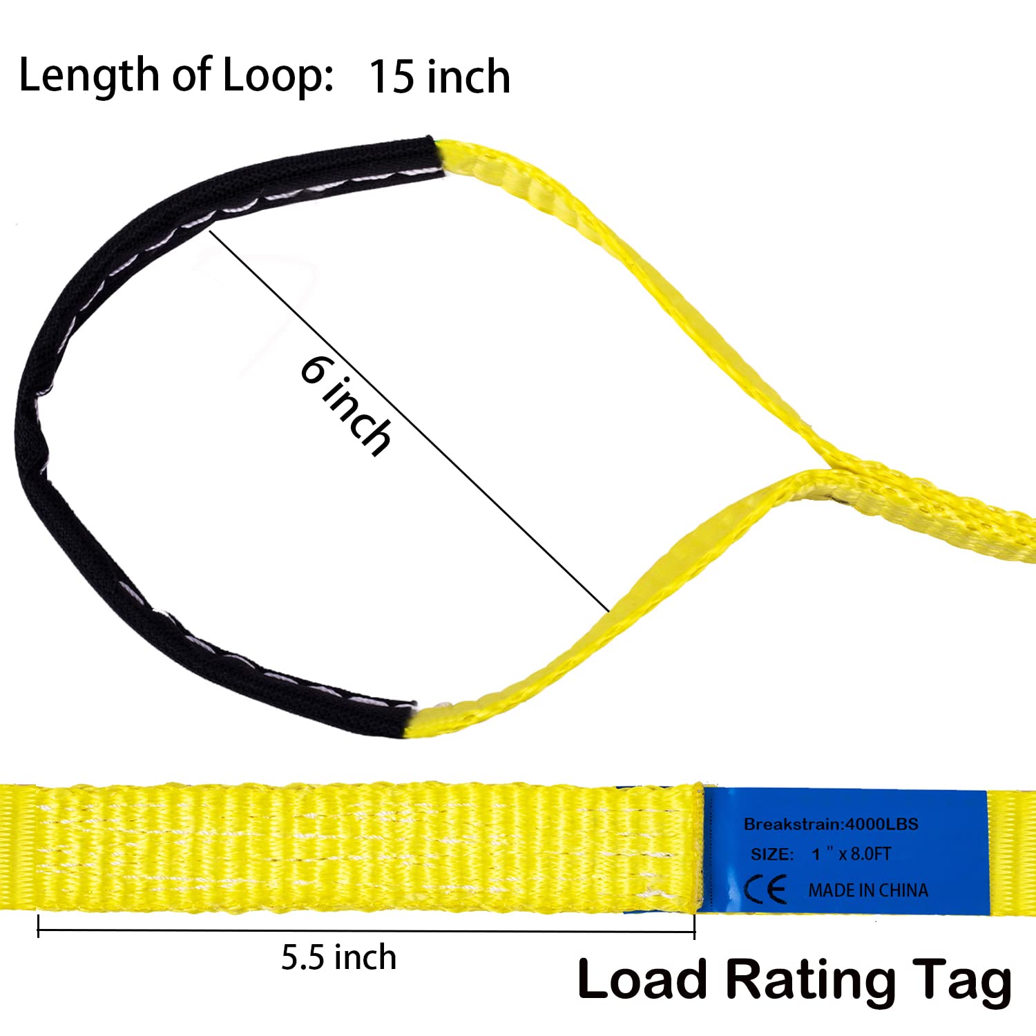 Lifting Slings Straps 8 Foot by 1 inch 1333 lbs Capacity Heavy Duty Lifting Stitching Web Flat Eye to Eye Loop Ends for Rock Tree Saver Lifting Furniture Appliances Machine 10 Pack