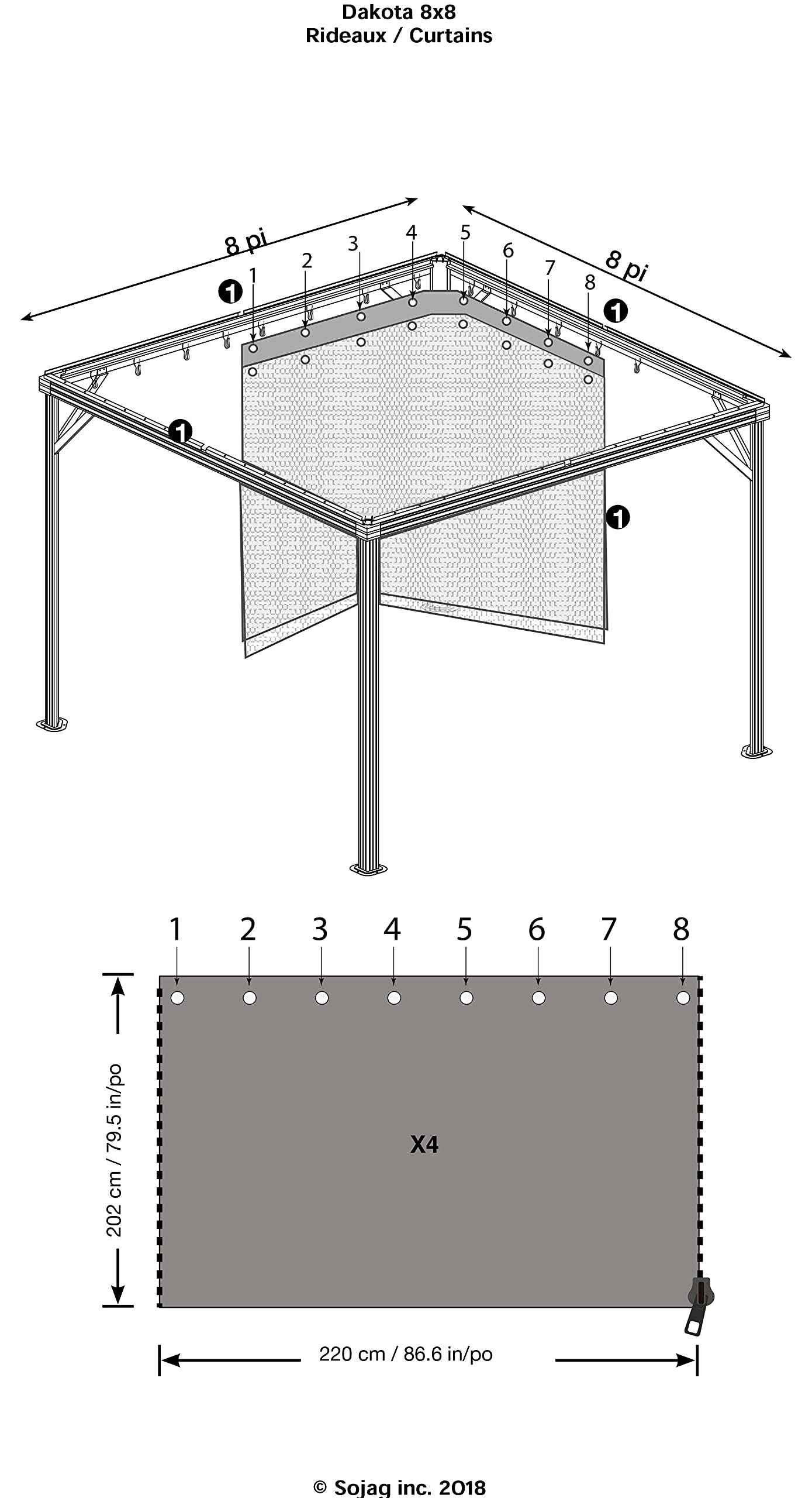 Sojag Accessories Set of 4 8' x 8' Curtains for Dakota Outdoor Gazebo, Brown