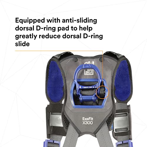 3M 1113133 DBI-SALA ExoFit X300 Comfort Construction Positioning Safety Harness, Construction Fall Protection, Aluminum Back and Hip D-Rings, Auto-Locking Quick Connect Leg and Chest Buckles, 2X