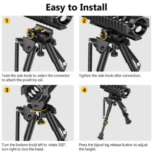 CVLIFE 6-9 Inch Picatinny Bipod with 360 Degrees Swivel Bipod Picatinny Adapter & Spring Return Rifle Bipods for Hunting