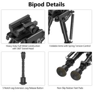 CVLIFE 6-9 Inch Picatinny Bipod with 360 Degrees Swivel Bipod Picatinny Adapter & Spring Return Rifle Bipods for Hunting