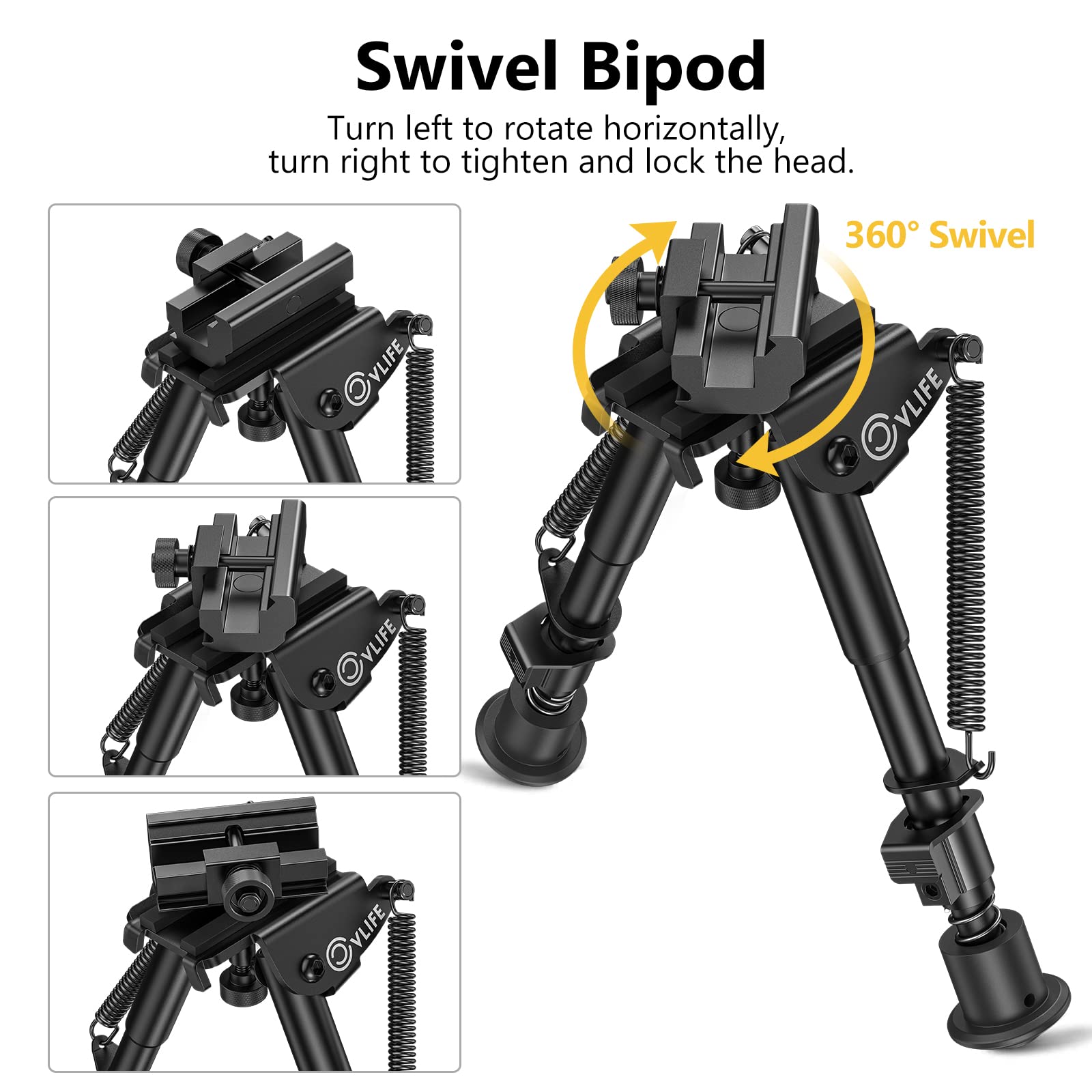 CVLIFE 6-9 Inch Picatinny Bipod with 360 Degrees Swivel Bipod Picatinny Adapter & Spring Return Rifle Bipods for Hunting