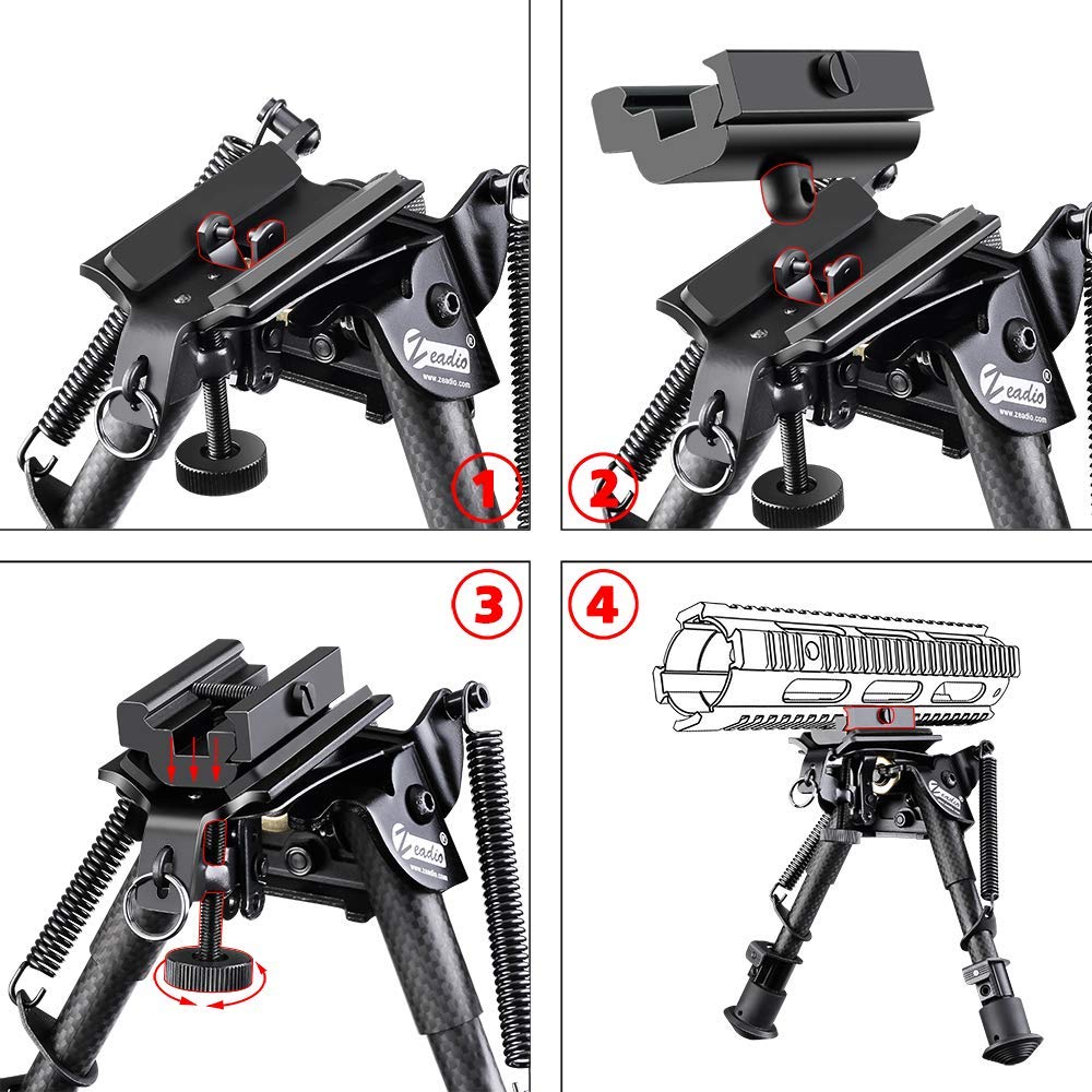 Zeadio 6-9 Inches Carbon Fiber Tactical Bipod, Spring Return Bipod with Sling Mount and 20mm Picatinny Weaver Rail Mount