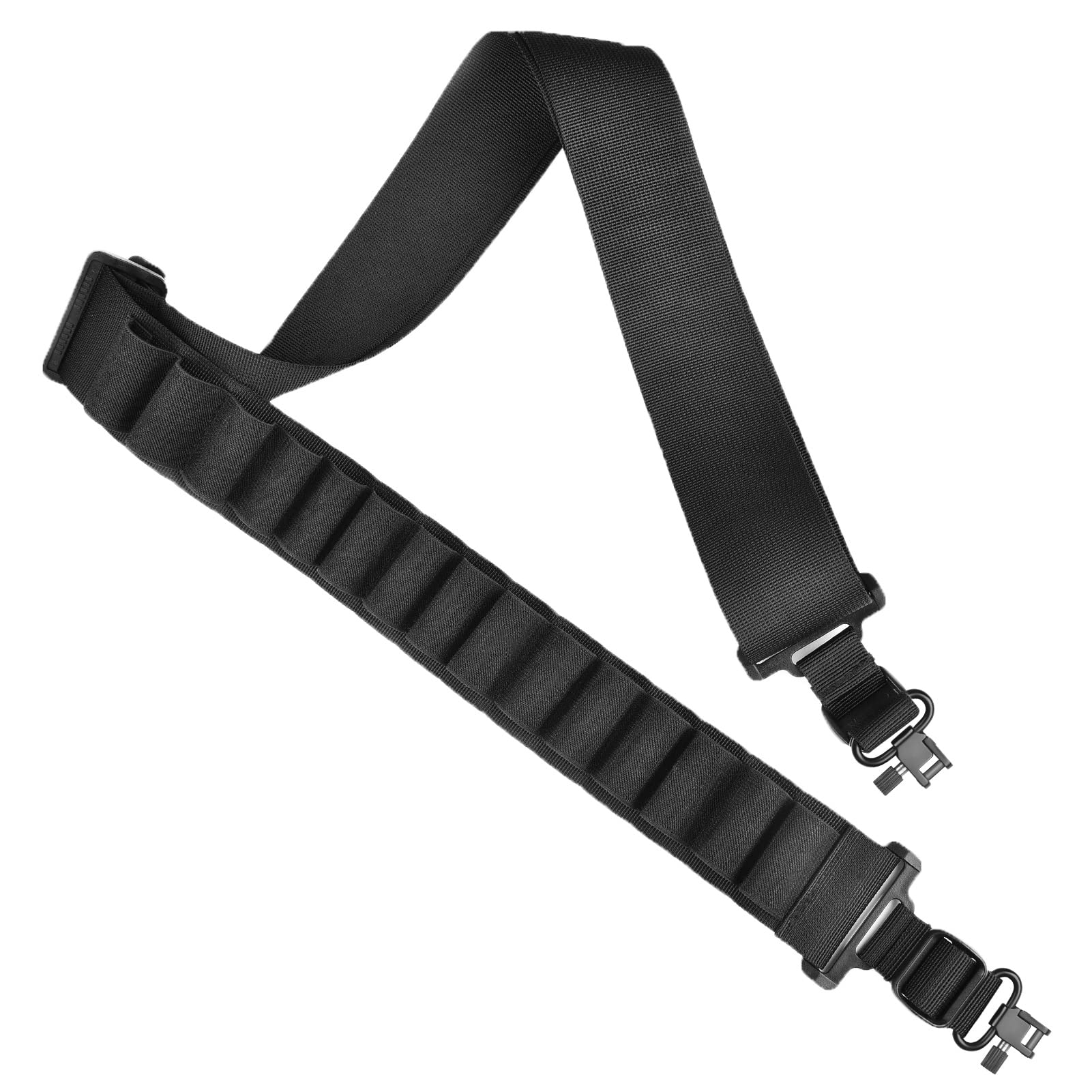 CVLIFE Shotgun Sling with Shell Holder, Gun Sling Holds15 Shells for 12 Gauge, Adjustable Two Point Sling with Sling Swivels for Outdoors