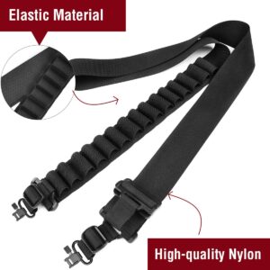 CVLIFE Shotgun Sling with Shell Holder, Gun Sling Holds15 Shells for 12 Gauge, Adjustable Two Point Sling with Sling Swivels for Outdoors