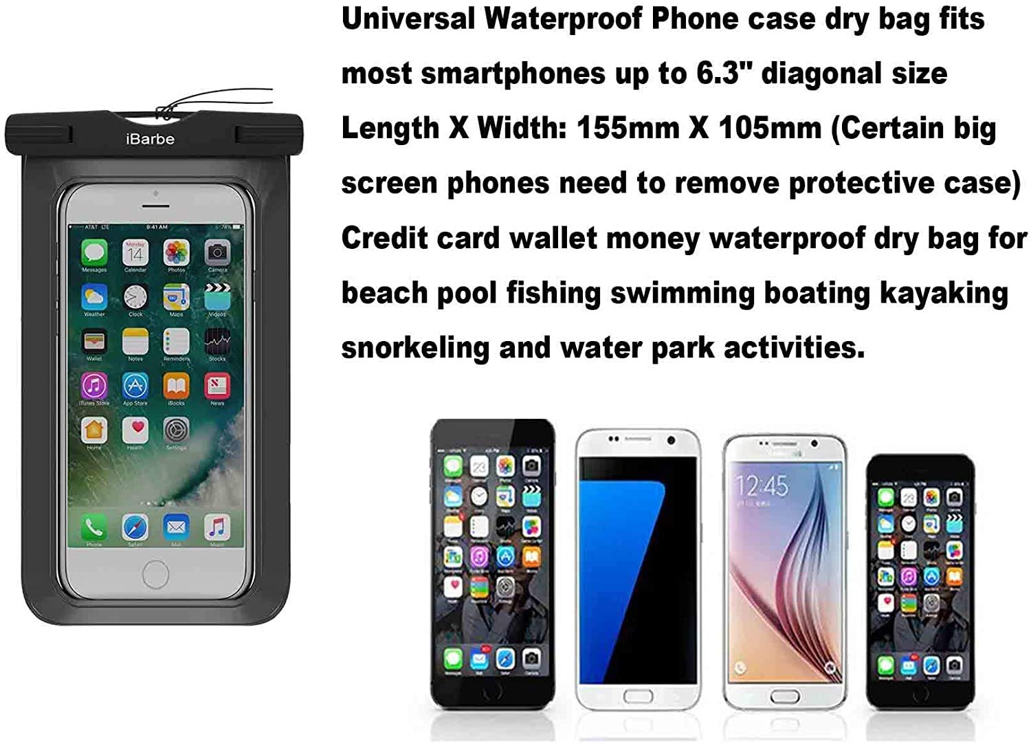 iBarbe Waterproof Case,2 Pack Universal Cell Phone Dry Bag Pouch Underwater Cover for iPhone X 8 Plus 7 7 Plus 6S 6 6S Plus SE Samsung Galaxy Note s9 s s8 LUS S7 S6 Edge etc.to 5.7 inch,Teal