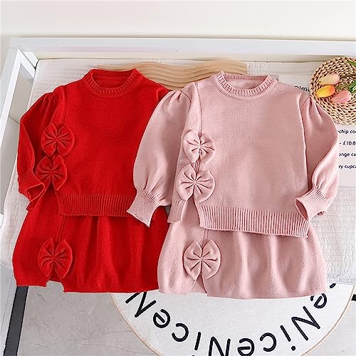 AwarFy Infant Toddler Girls Long Sleeve Sweet Bow Sweater Two Piece Set Fashion Preppy Knit Two Dresses (RD2#7, 5-6 Years)