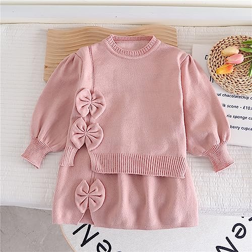 AwarFy Infant Toddler Girls Long Sleeve Sweet Bow Sweater Two Piece Set Fashion Preppy Knit Two Dresses (RD2#7, 5-6 Years)