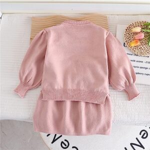 AwarFy Infant Toddler Girls Long Sleeve Sweet Bow Sweater Two Piece Set Fashion Preppy Knit Two Dresses (RD2#7, 5-6 Years)