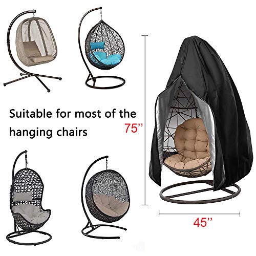 【Upgraded】Patio Egg Chair Covers with Zipper, Wicker Egg Swing Chair Covers, Waterproof Heavy Duty Weather Resisatnt Outdoor Chair Cover, Windproof Hanging Chair Cover, 75" x 45", Black, 2 Pack