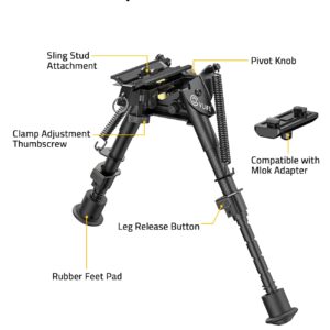 CVLIFE 6-9 Inches Carbon Fiber Rifle Bipod, Pivot Tilting Bipods for Rifles with Adapter Compatible with Mlok Swivel Bipod for Hunting and Shooting