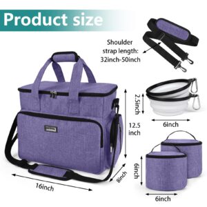 BAGLHER Dog Travel Bag, Airline Approved Pet Tote Organizer with Multi-Function Pockets, 2 X Food Storage Containers and 2 X Collapsible Dog Bowls, Perfect Weekend Pet Travel Set for Dog, Cat Purple