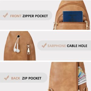 BOSTANTEN Small Sling Bag for Women Leather Crossbody Bags Fanny Pack Chest Bag for Travel, Camel Brown