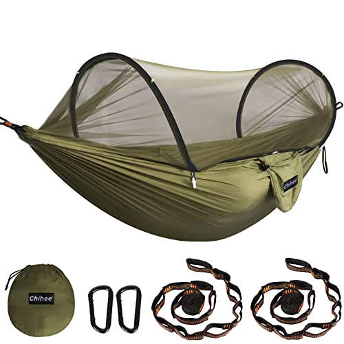 Chihee Ultra-Light Travel Camping Hammock Pop-up Net Hammock 660lbs Load Capacity,Breathable,Quick-drying Parachute Nylon 2 Premium Carabiners,2 Tree Slings Included for Outdoor Backpacking Hiking