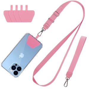 CACOE Phone Lanyard 2 Pack-1× Adjustable Neck Strap,1× Wrist Strap,4× Pads,Universal Crossbody Cell Phone Lanyards,Multifuctional Patch Phone Lanyards Compatible with Most Smartphones(Pink)