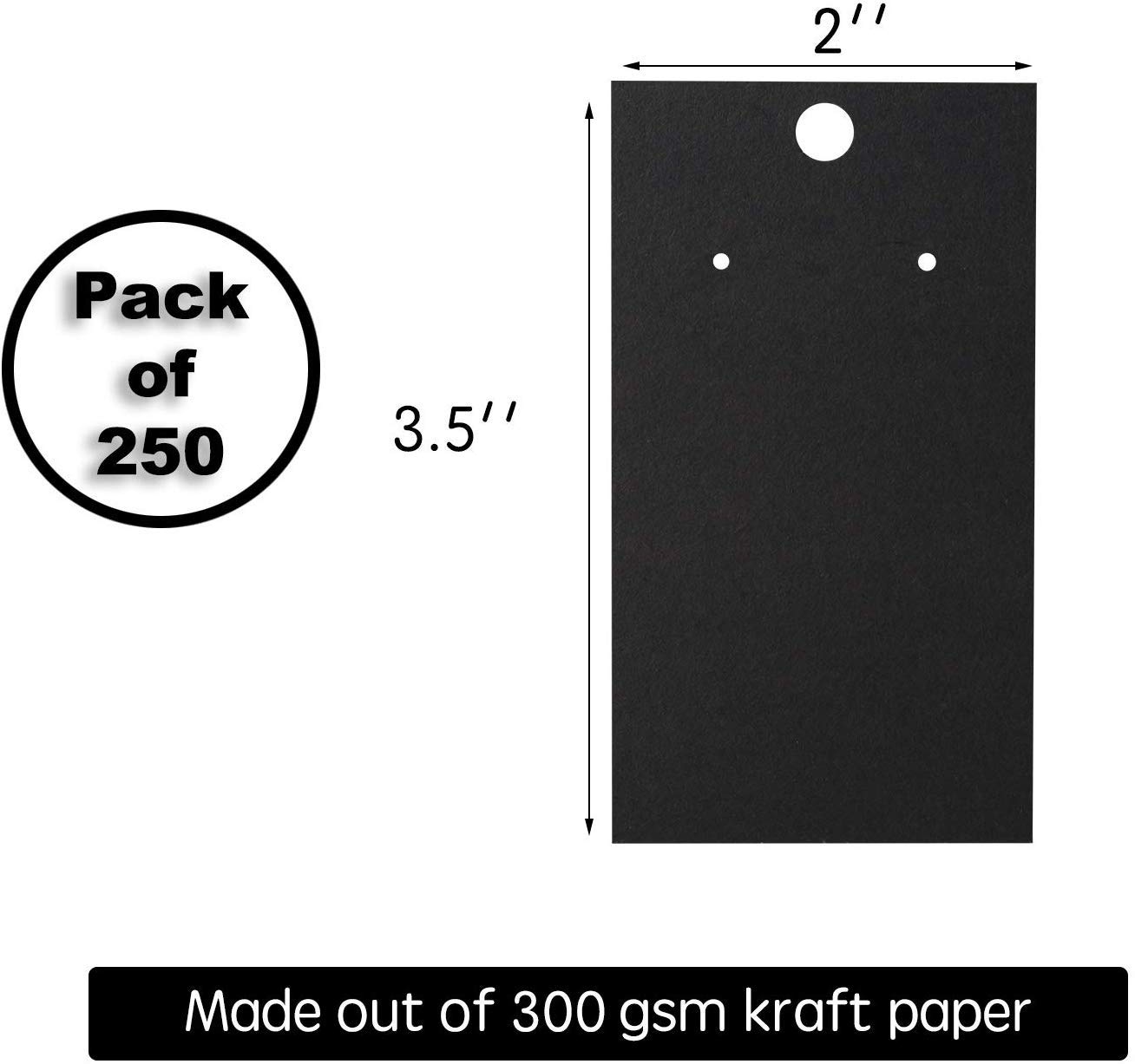 250 Pack Earring Cards - Earring Card Holder - Custom Earring Cards for Earring Display - Hanging Earrings - Bulk Earring Cards - 2 x 3.5 Inches - Black (Pack of 250)