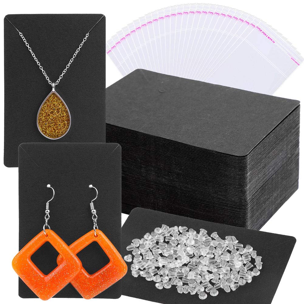 anezus Earring Cards, Earring Packaging Holder Cards Earring Display Cards with Earring Bags and Earring Backs for Necklace Jewelry Packaging Black