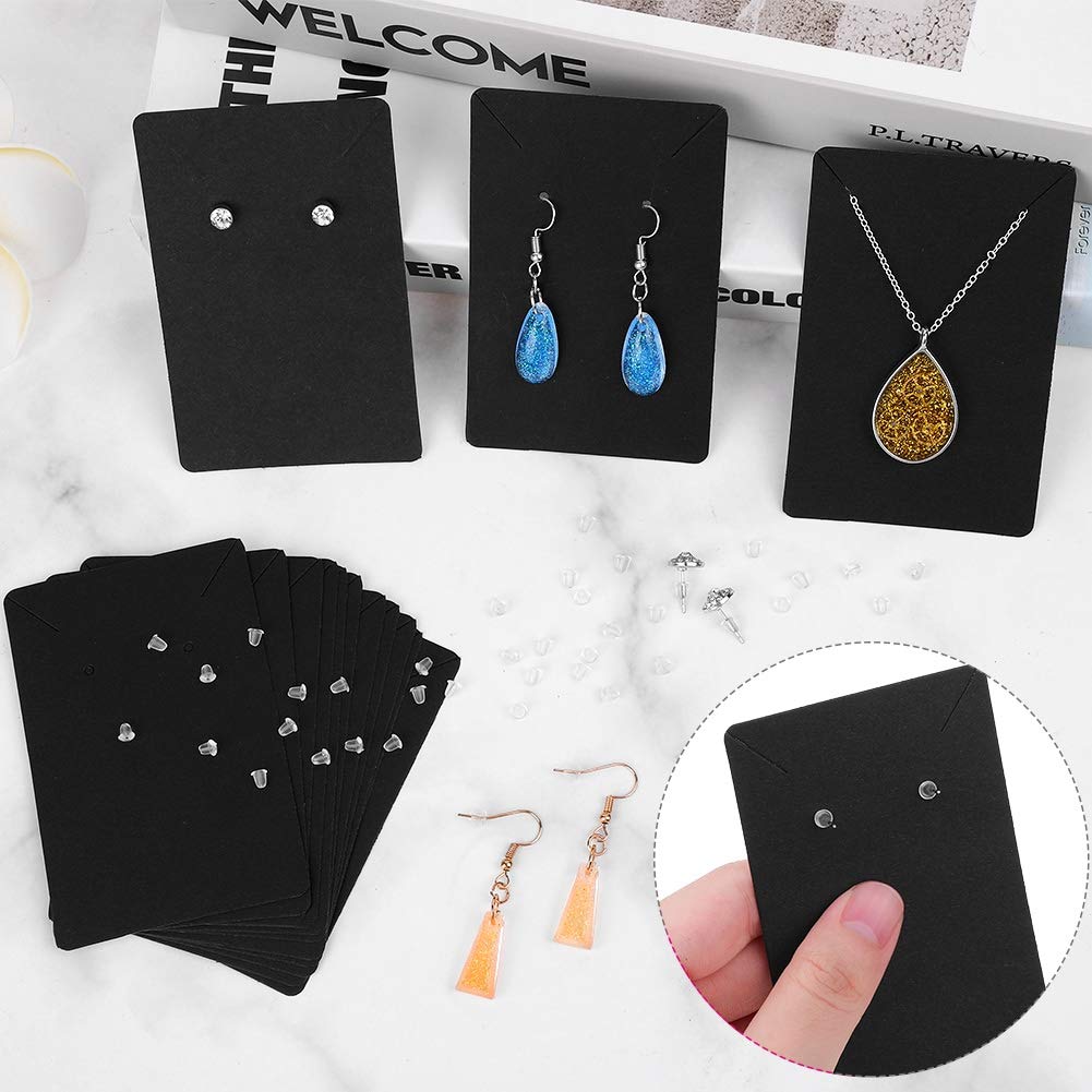 anezus Earring Cards, Earring Packaging Holder Cards Earring Display Cards with Earring Bags and Earring Backs for Necklace Jewelry Packaging Black